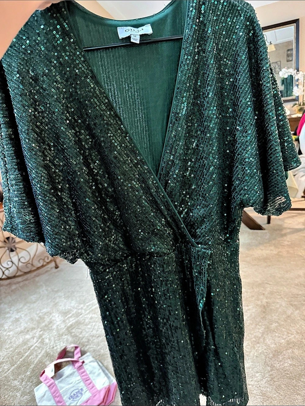 Gilly Hicks Green Sequin Wrap Dress Size Medium Like New
